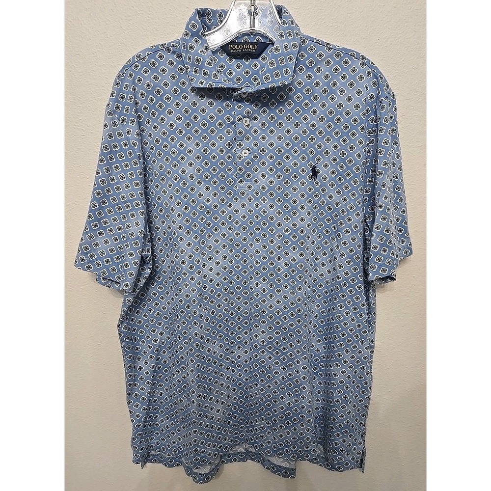 Ralph Lauren Polo Golf Short Sleeve Soft Cotton Polo Shirt Sz L Blue Snow Flakes
